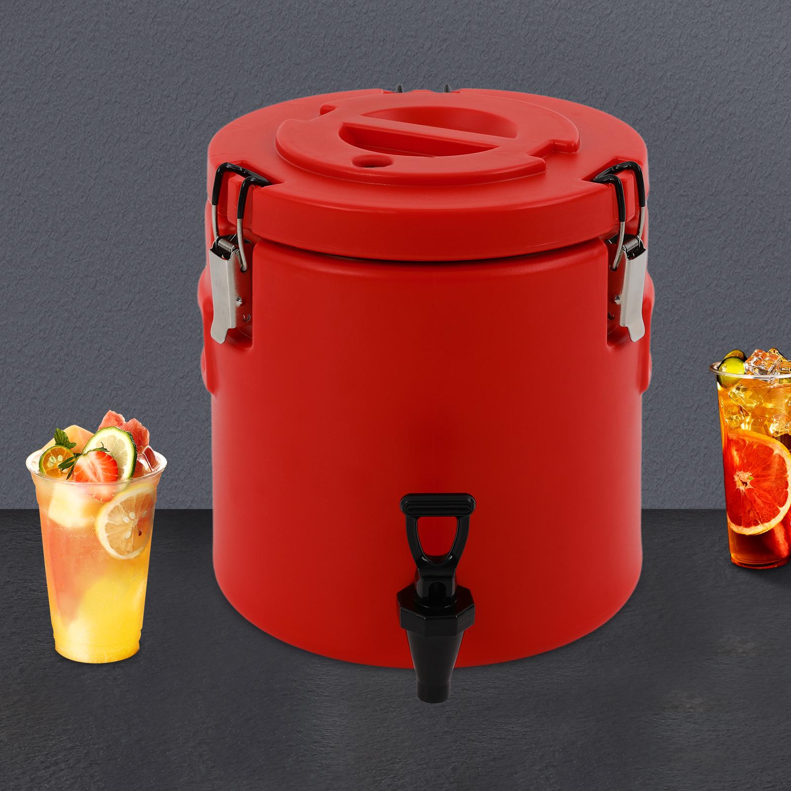 

10L 304 Stainless Steel Round Insulated Bucket, Red with Faucet Preservation 8-12H 23.2*24cm for Parties,Outdoor Picnics червоний