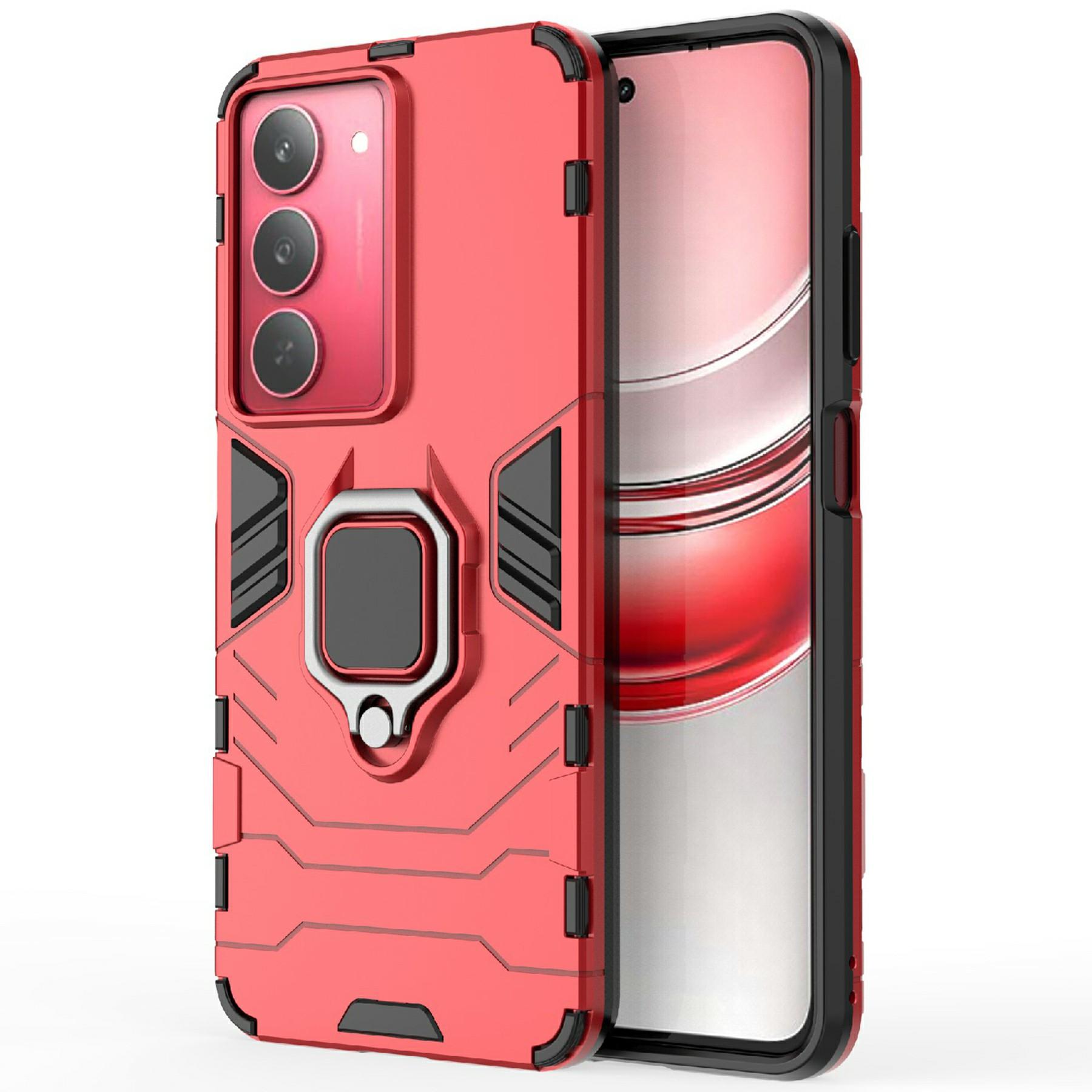 

For Realme V60 Pro 5G Case PC+TPU Protective Phone Cover with Ring Kickstand Red