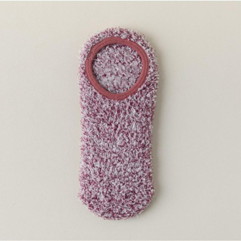 Autumn and Winter Coral Fleece Socks, Women's Shallow Mouth Thickened Warm Floor Socks, Half Fleece Boat Socks, Gel Solid Color Short Socks
