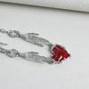 Red Heart Skull Claw Pendant Exaggerated Heart Necklace Fashion Gothic Necklace  Women Girls
