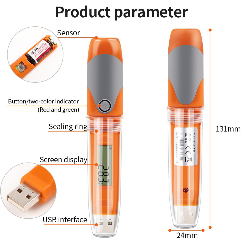 USB Temperature Humidity Data Logger with 32000 Points Recording Large Capacity Reusable RH TEMP Detector Elitech RC-51H