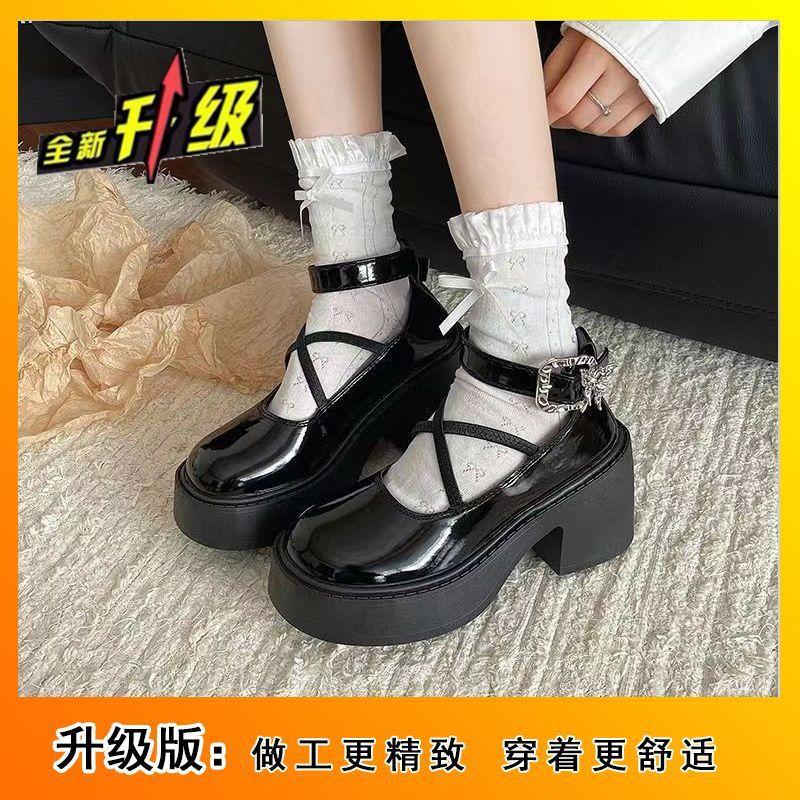 New One-word Buckle Retro Small Leather Shoes Women's 2025 Explosion Black Small French Mary Jane Women's Shoes