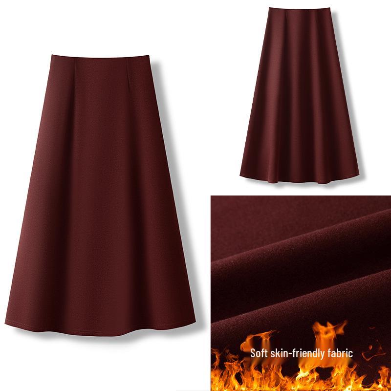 Women's Dark Grey Cashmere A-line High Waist Long Skirt - Spring/Autumn 2026 Woolen Half Umbrella Skirt