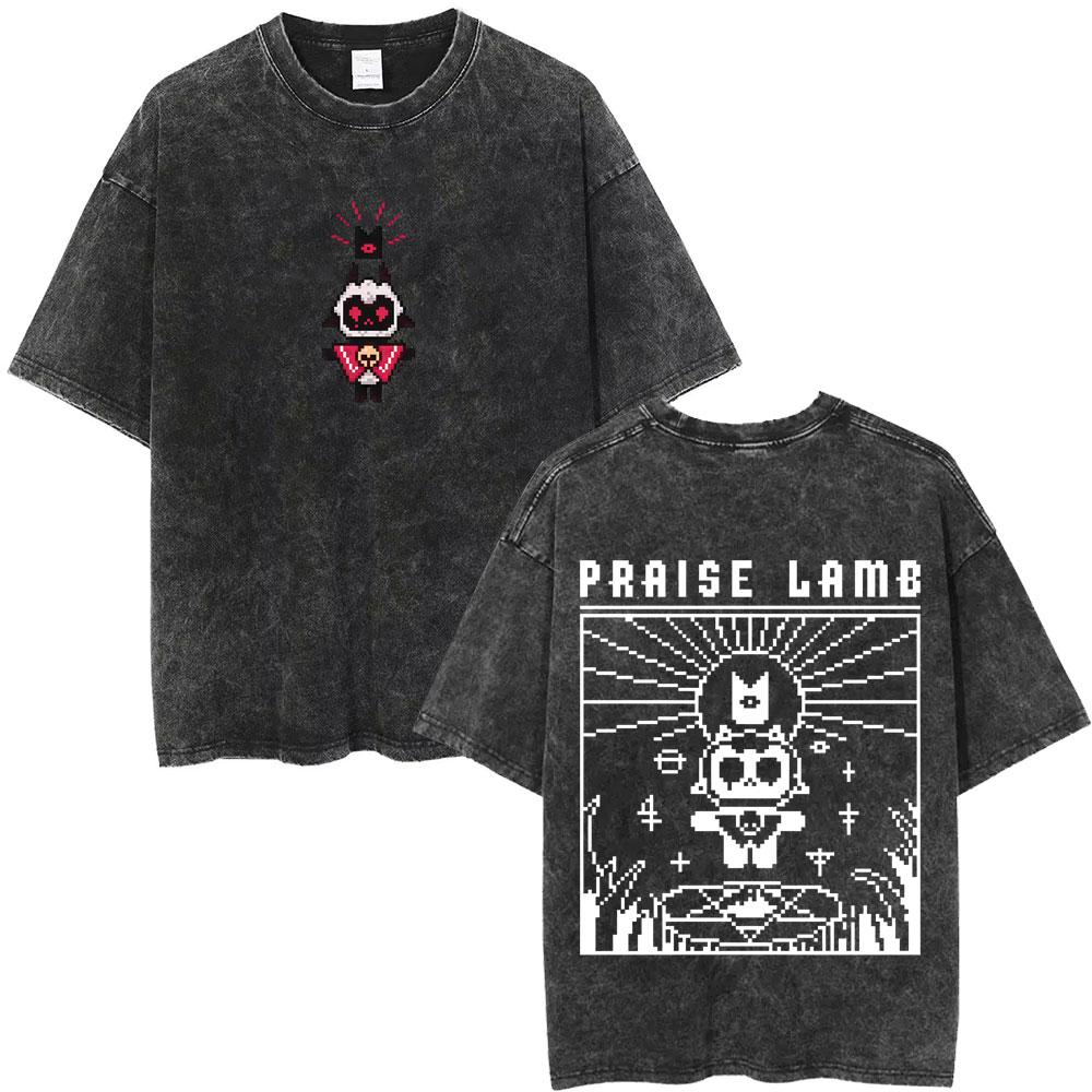 Washed Vintage Game Cult of The Lamb Graphic Print T-shirt Men Women Casual Cotton Oversized T-shirts Cosplay Player T Shirts S разноцветный