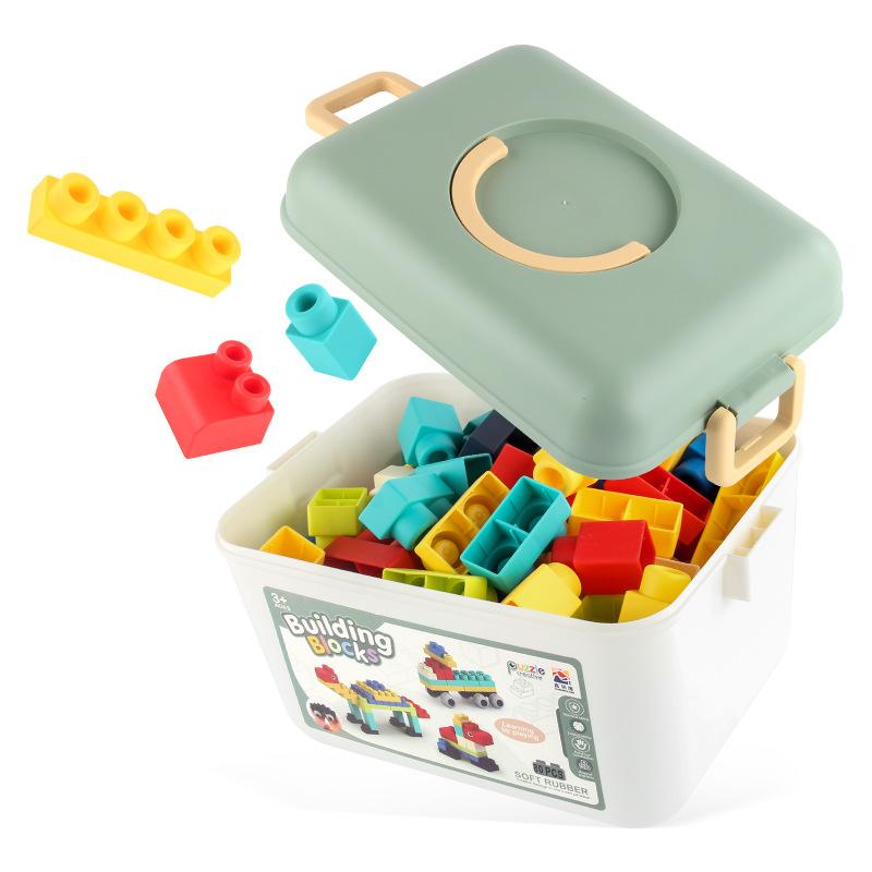 Children'S 80Pcs Large Particle Soft Rubber Building Block Assembly Diy Toy Educational Science And Education Building Block Storage Box Set