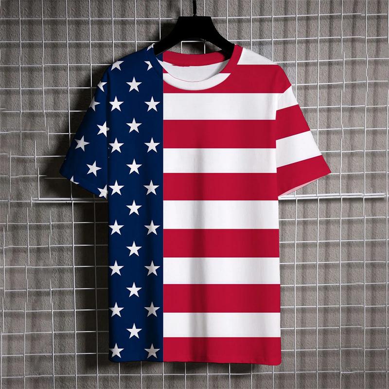 Módní pěticípá hvězda tričko letní trend krátký rukáv 3D tištěné ležérní pánské tričko O-neck volné streetwear topy tee