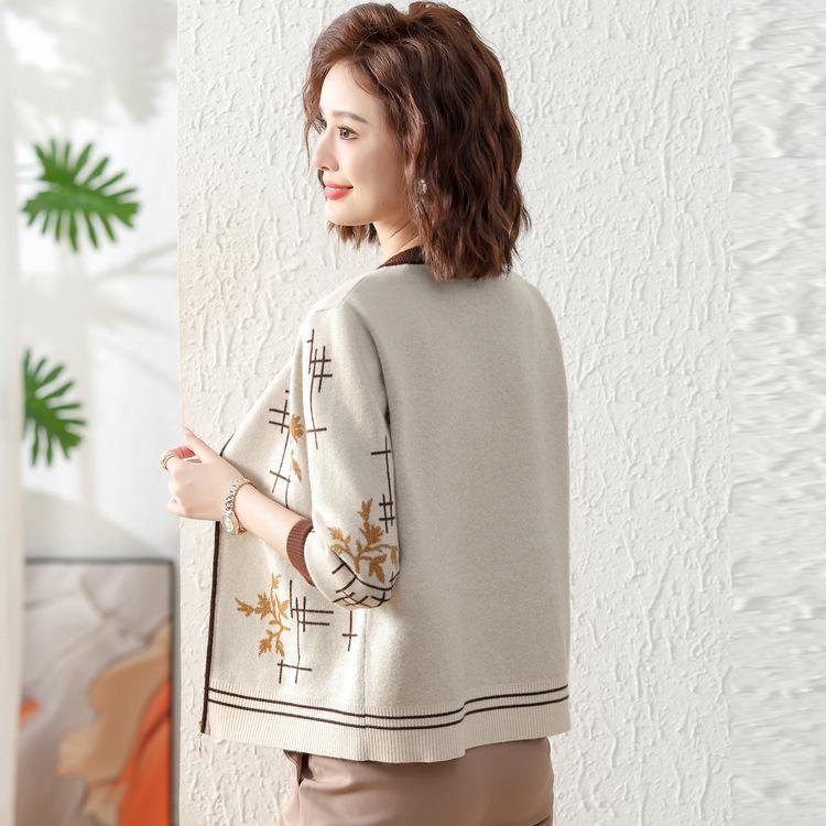 New Autumn and Winter Style Middle-aged and Elderly Mothers Wear Women's Knitted Sweater Base Shirt Temperament Zipper Top Round Neck Pullover Loose