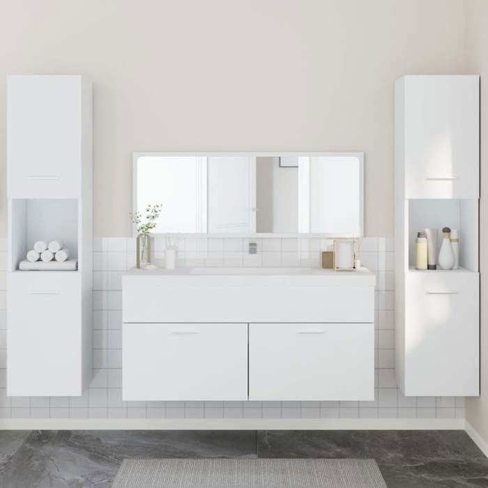 VidaXL Ensemble de meubles salle de bain 4 pcs blanc bois d'ingénierie, armoire de salle de bain, armoire de bain, 3308536