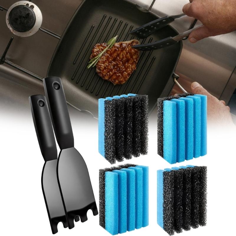 Practical Grill Cleaning Accessories Pack With Sponges And Scrapers Nylon Spatula Grills with Grooves And Cookware