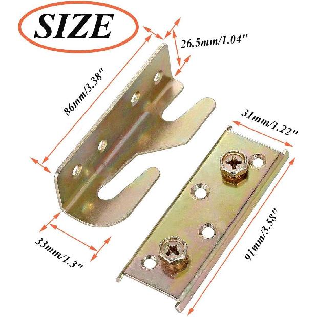 Socell 4 Sets Bed Rail Brackets Heavy Duty No-Mortise Bed Rail Fittings Wooden Bed Frame Connectors with Screws for Headboards Footboards Hold