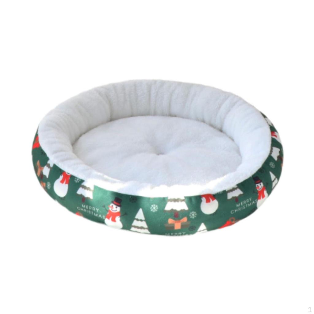 Christmas Pet Bed Dog Cat Round Kennel Mat Winter Warming Puppy Kitten Nest Cushion for Small