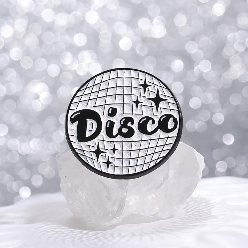 Contemporary Geometric Round Planet Badge Striking Alphabet Disco Light Metal Brooch For All Occasions