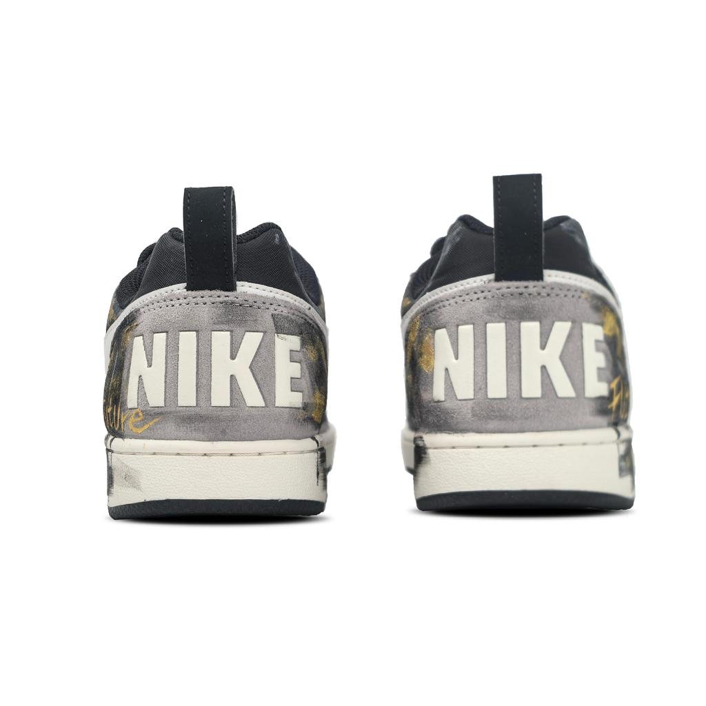 Nike Court Borough Black Gold Prophecy, Distressed Graffiti Cushioning Low Top Skateboard Shoes Men's Black Gray 844881-005(Team1636)