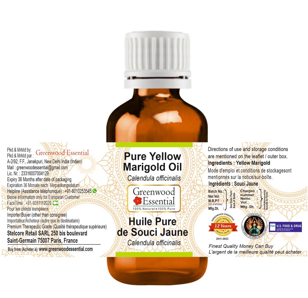 Greenwood Essential Yellow Marigold Oil (Calendula Officinalis) | Infused | Pure | Non-Sticky | Lightweight | Gentle Blend | For Skin Application