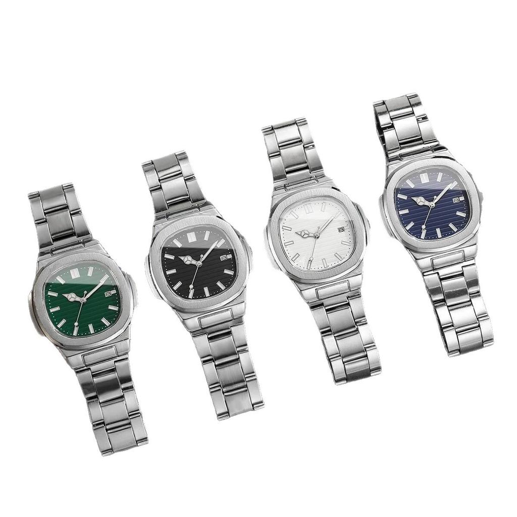 LP62 New 4pcs Alloy Square Men Quartz Movement Watch Waterproof Business Watch Cross Necklace Bracelet Ring Set Selected Gift