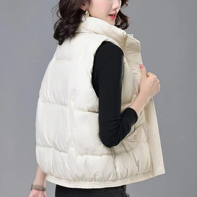 Down Cotton Vest Women's Autumn and Winter Short Fashion Loose Thickened Stand-up Collar Vest for Outer Wear