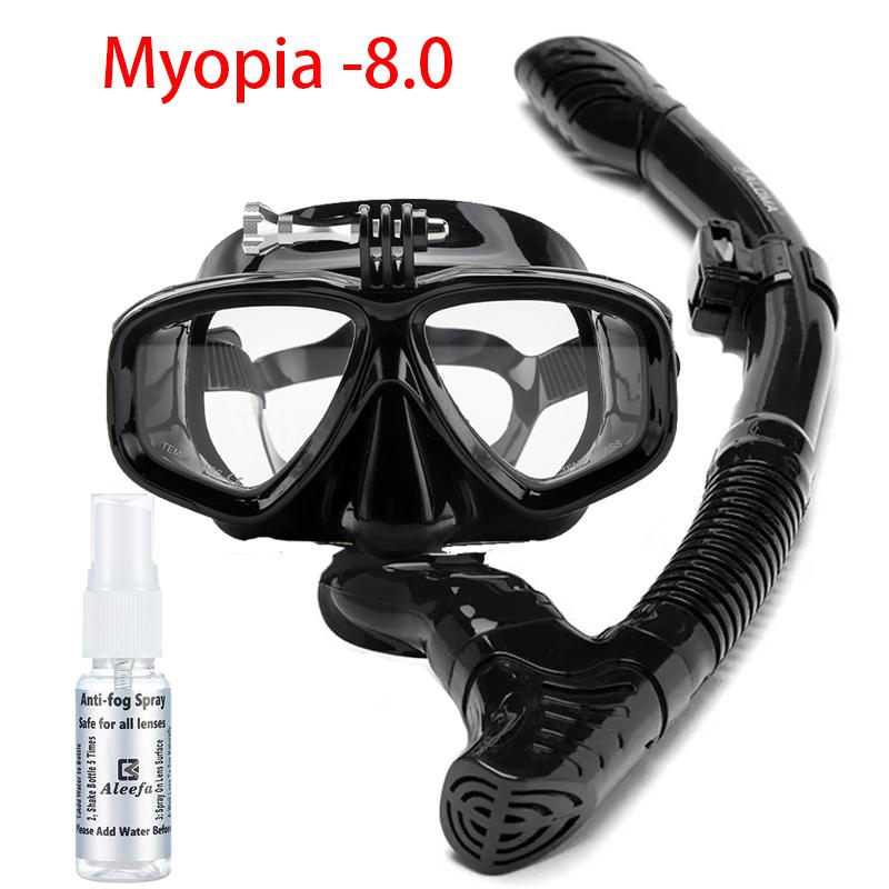 Myopia Diving Mask with Camera mount Snorkels Set myopic lenses Anti-Fog adult Diving Swimming Easy Breath Tube Snorkel Mask