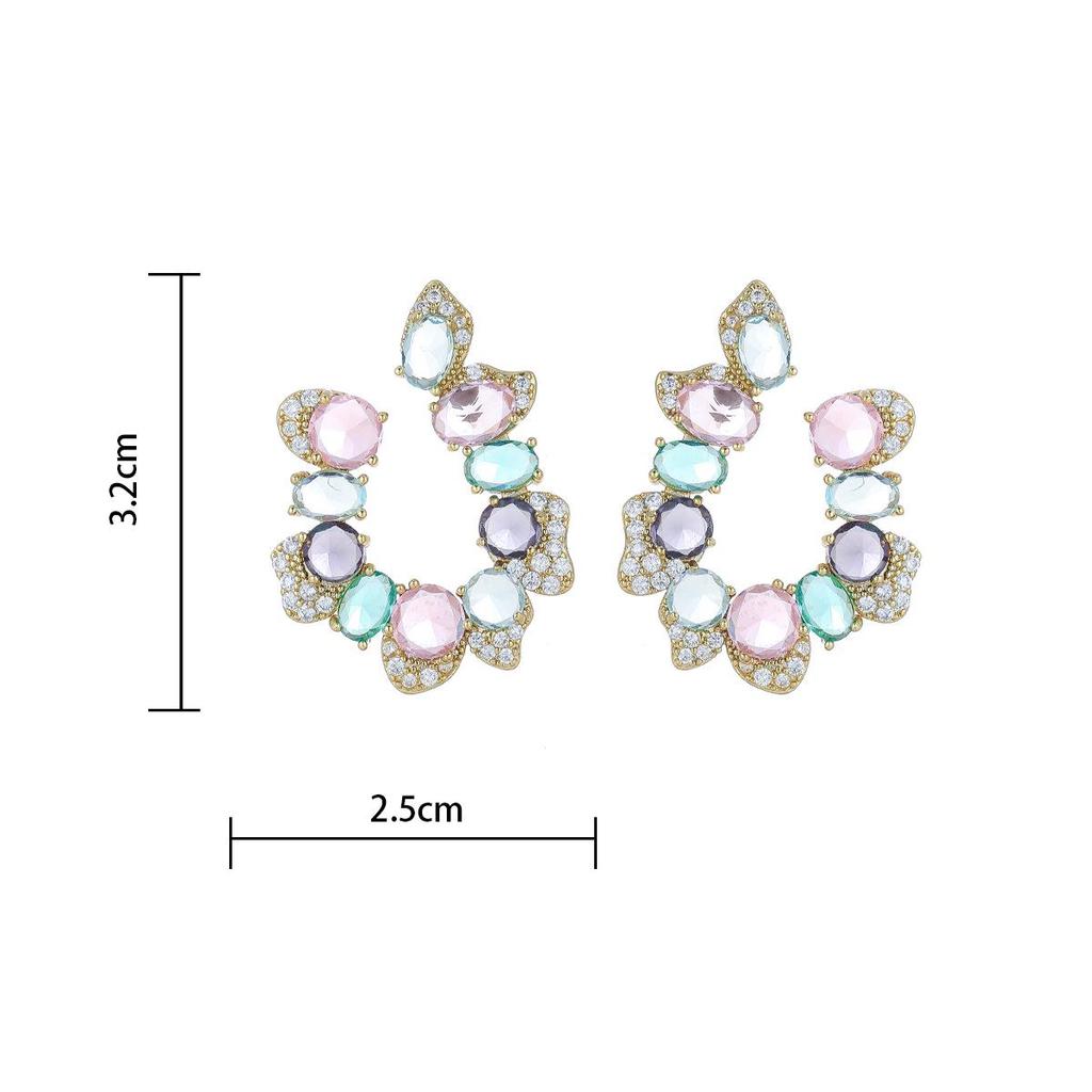 Exaggerated U-Shaped Colorful Zirconia Earrings: 2024 Trendy Retro Luxury Studs for Women