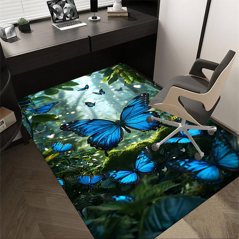 1PC Blue Butterflies Forest Extra Large Non Slip Floor Carpet, Office, Family, Bedroom, Large Area Rug Indoor Rugs, Vibrant Colors
