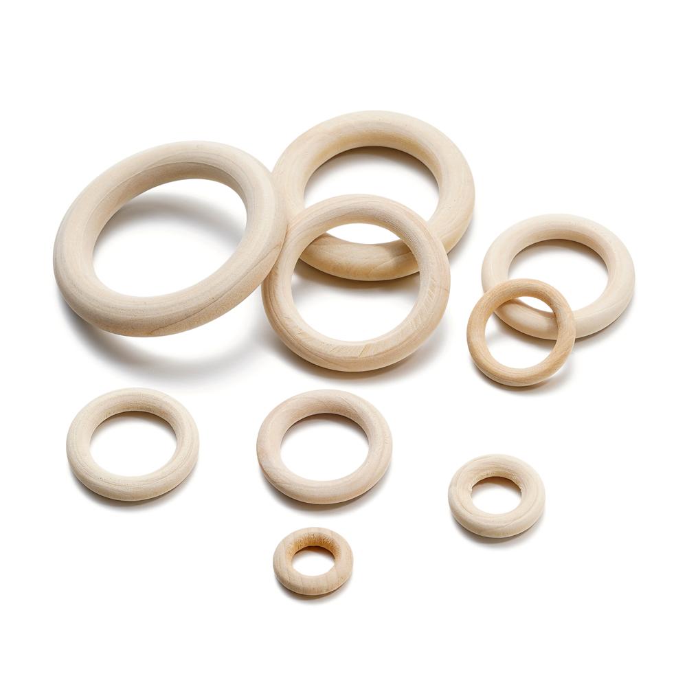 Unfinished Solid Wooden Rings 20-70MM Natural Wood Rings for Macrame DIY Crafts Wood Hoops Ornaments Connectors Jewelry Making