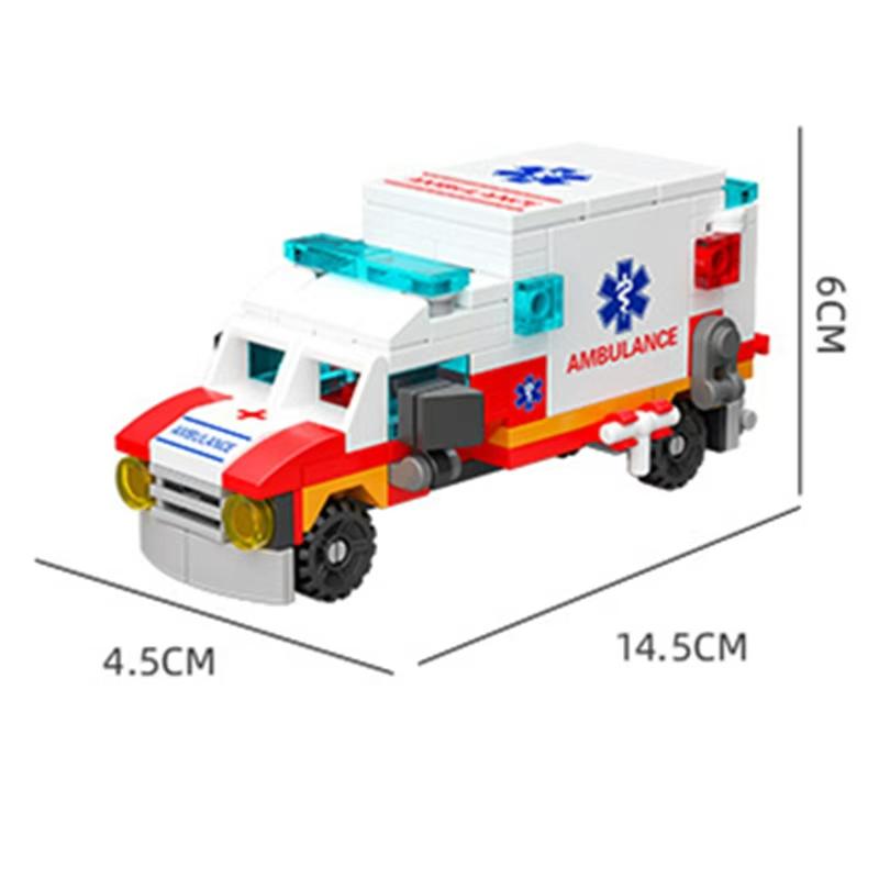6In1 Ambulance Escort Car Helicopter Paramedic Doctor Mini Loader Truck Classic Model Building Blocks Sets Bricks Kids Toy City