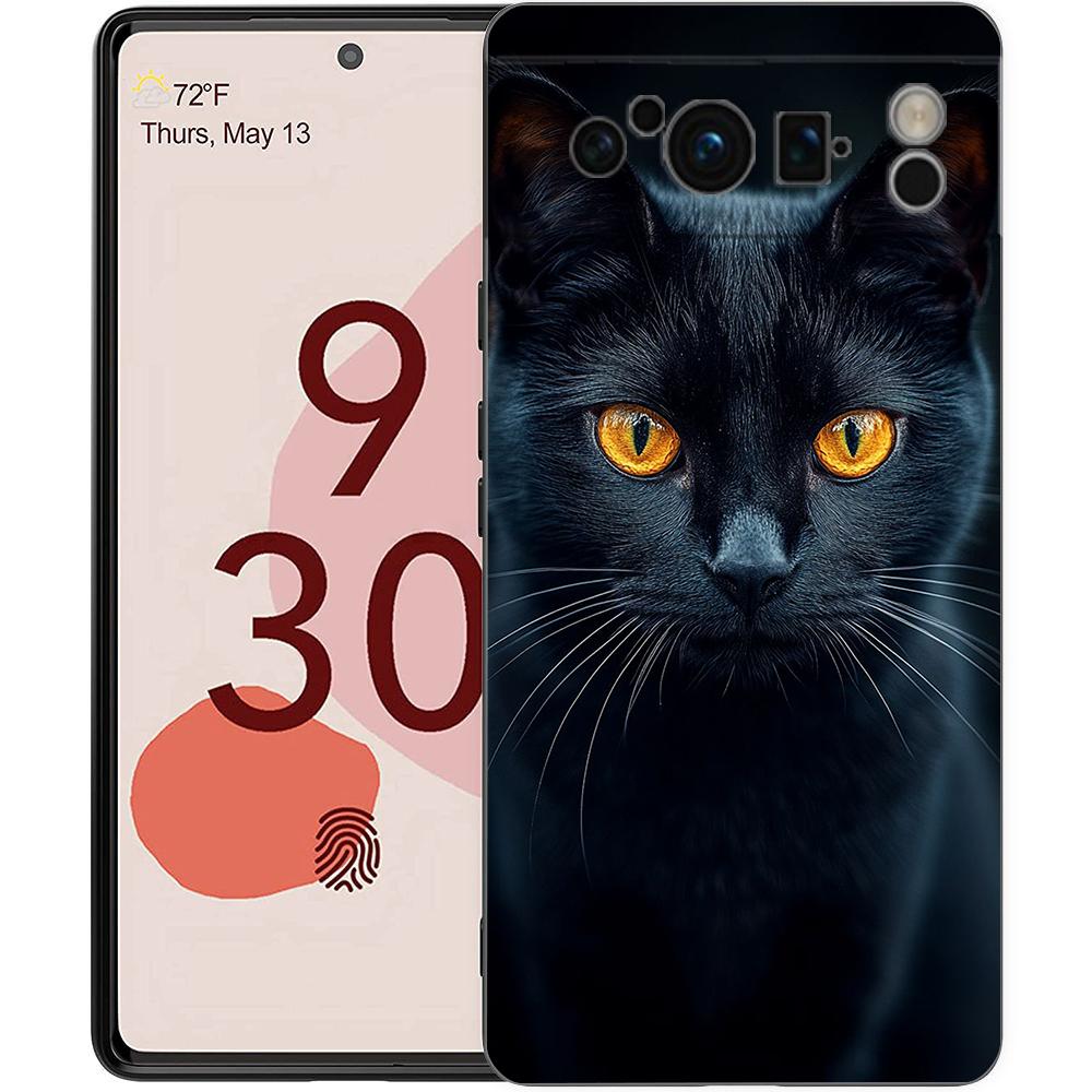 Black Cat Phone Case For Google Pixel 9 8 7 6 Pro XL 8A 6A 7A 5G Soft Shockproof TPU Black Cover Fundas