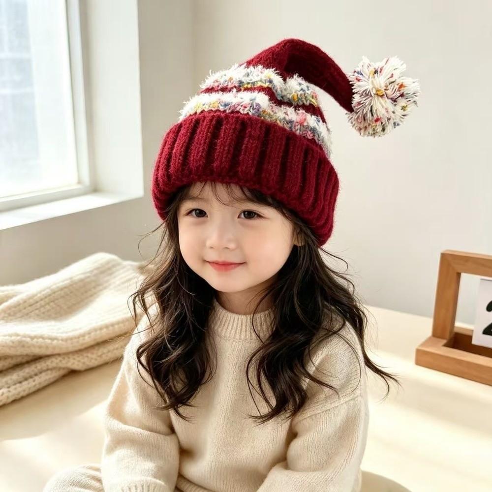 No Brim Children's Knitted Hat Windproof Kids Beanie Hats Cute Polka Dot Elf Cap Autumn