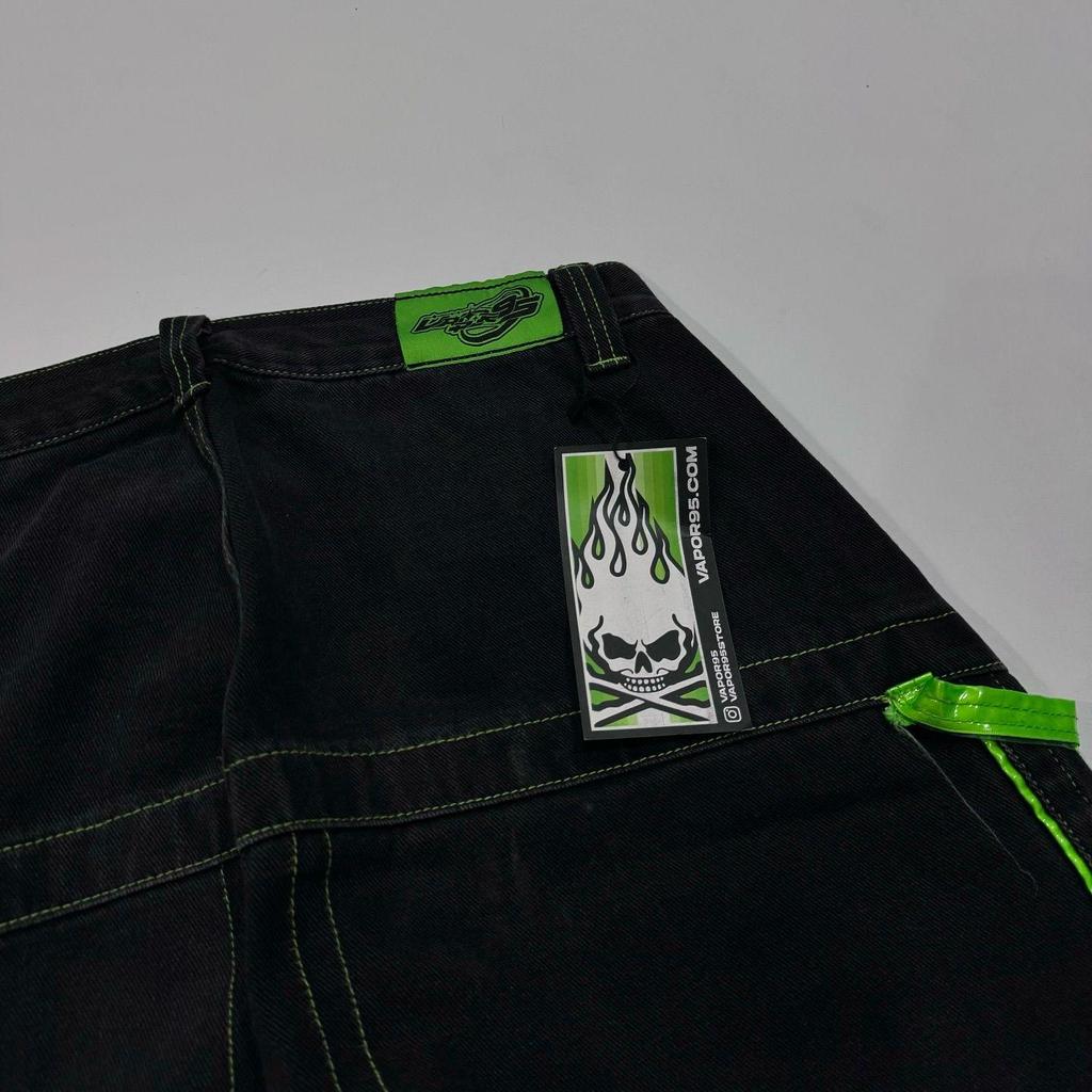 GLYDE Modă Bărbați Femei Tendință Hip Hop Buzunar Mare Blugi cu Picior Larg Spălați Vintage Blugi Lățiți High Street Pantaloni cu Cusături Negre