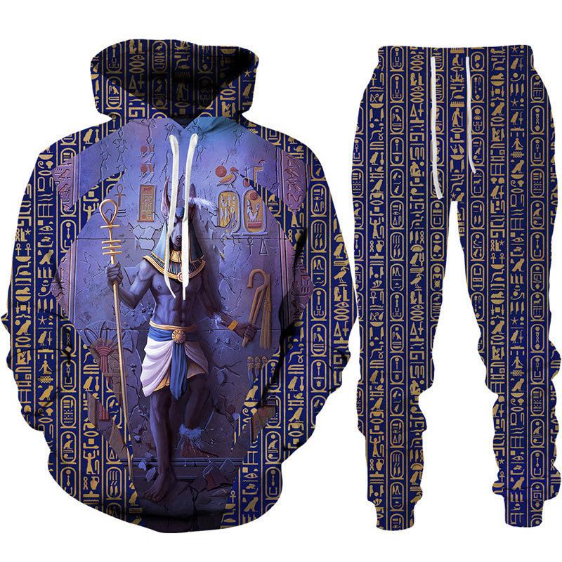 Ancient Egyptian Pharaoh 3D Print Hoodies Pants Sets Men's Sweatshirts Sweatpants Two Piece Suits Outdoor Tracksuit Man Clothing