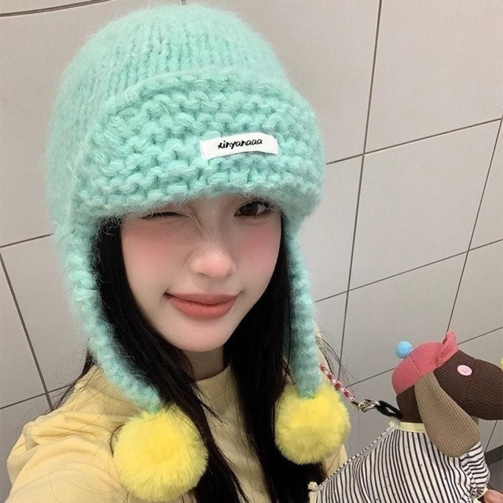 Autumu Winter Women Knitted Cap Sweet Ear Protection Caps Trendy Warm Beanie Hats  Outdoor