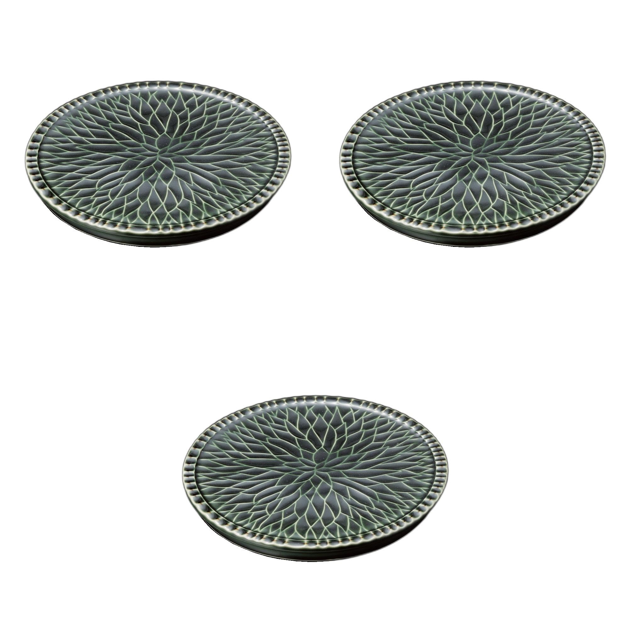 

Set of 3 Oribe Washi Dahlia Carved Plates x Ceramic Serving Plates by Setomonohonpo [24.7 2.5cm]