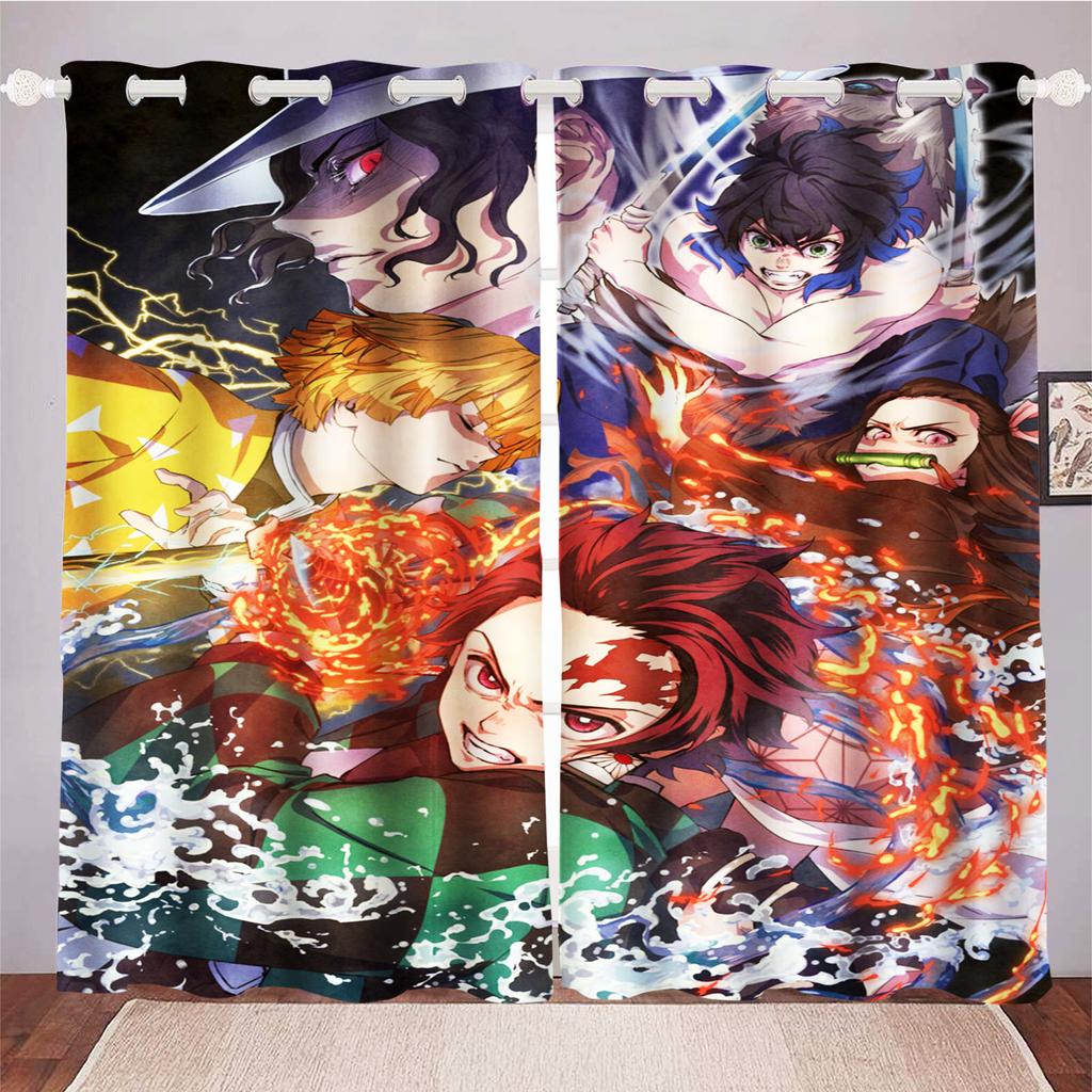 Anime Zasłony do Salonu Sypialni Do Salonu Perforowane Pyłoszczelne Zaciemniające Draperie Szafka Kuchenna Wystrój Domu