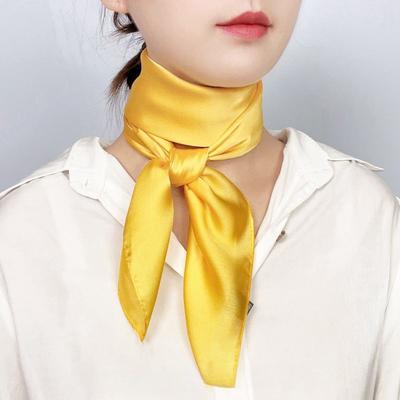 Women's Square Neck Scarf: Solid Color Silk-like with Mulberry Silk Feel Simple and Elegant Style
