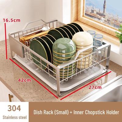 Stainless Steel Dish Drying Rack with Chopstick Holder