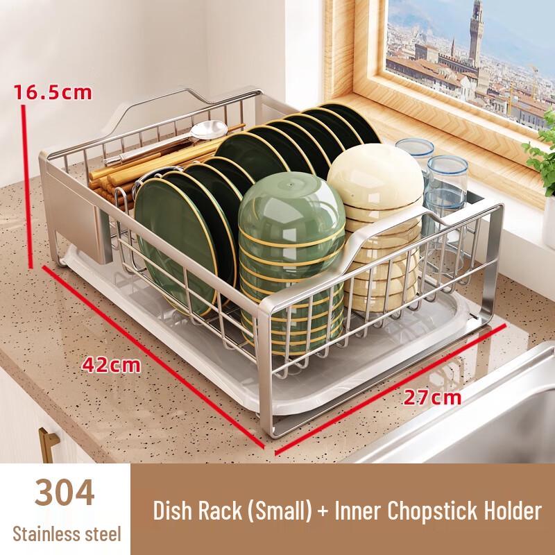 Stainless Steel Dish Drying Rack with Chopstick Holder