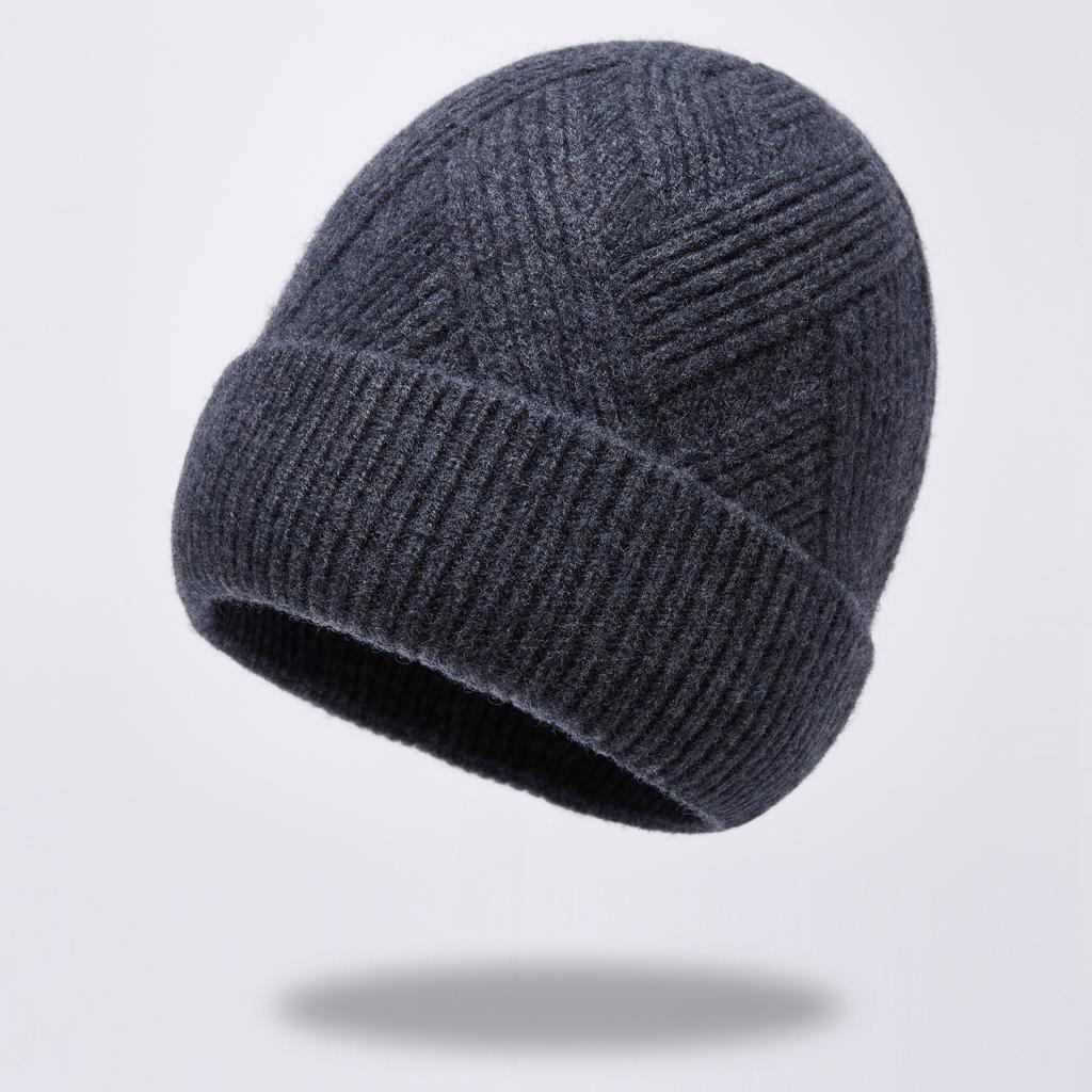 Autumn and winter new pure wool knitted hat warm hat men's fleece thickened adult hat men's cold hat