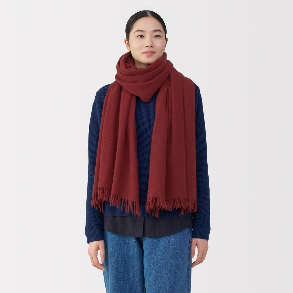 MUJI Fluffy Wool Large Stole Unisex 60 x 200cm (Thin), Adult, DDC10A5A, Red,