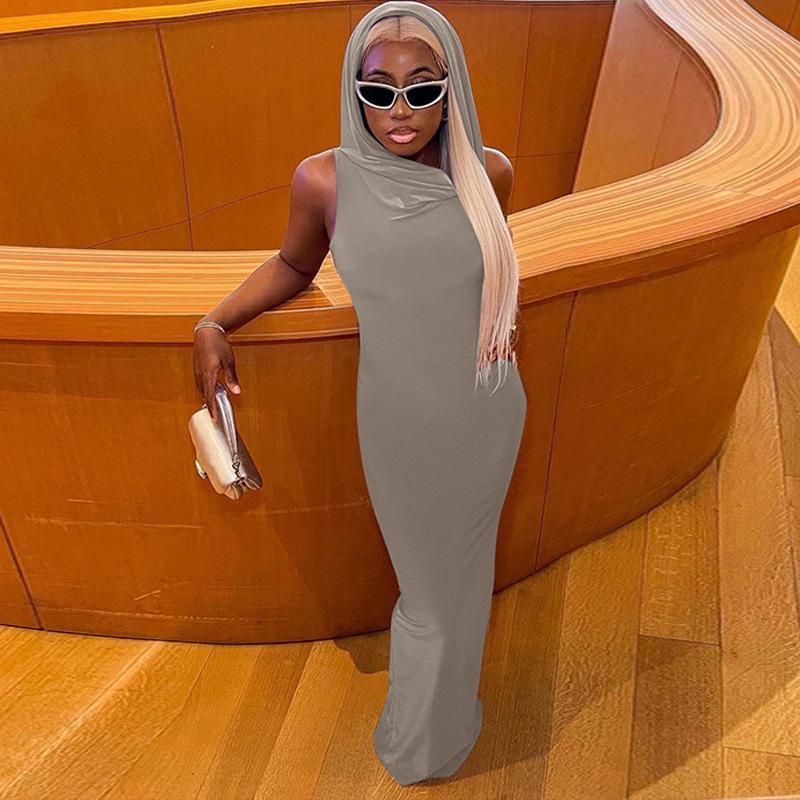 Bodycon šaty s kapucí a dlouhým rukávem - Styl evropských a amerických celebrit