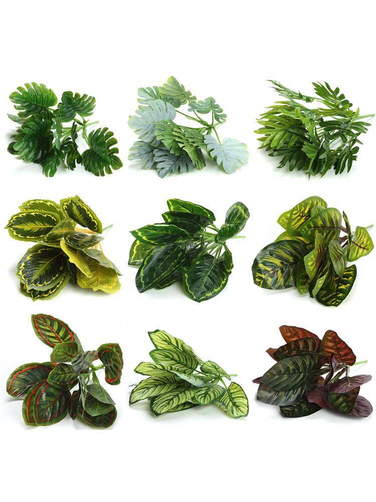 Artificial Pothos & Monstera Leaves Wall Decor for Living Room - Small Potted Greenery Arrangement