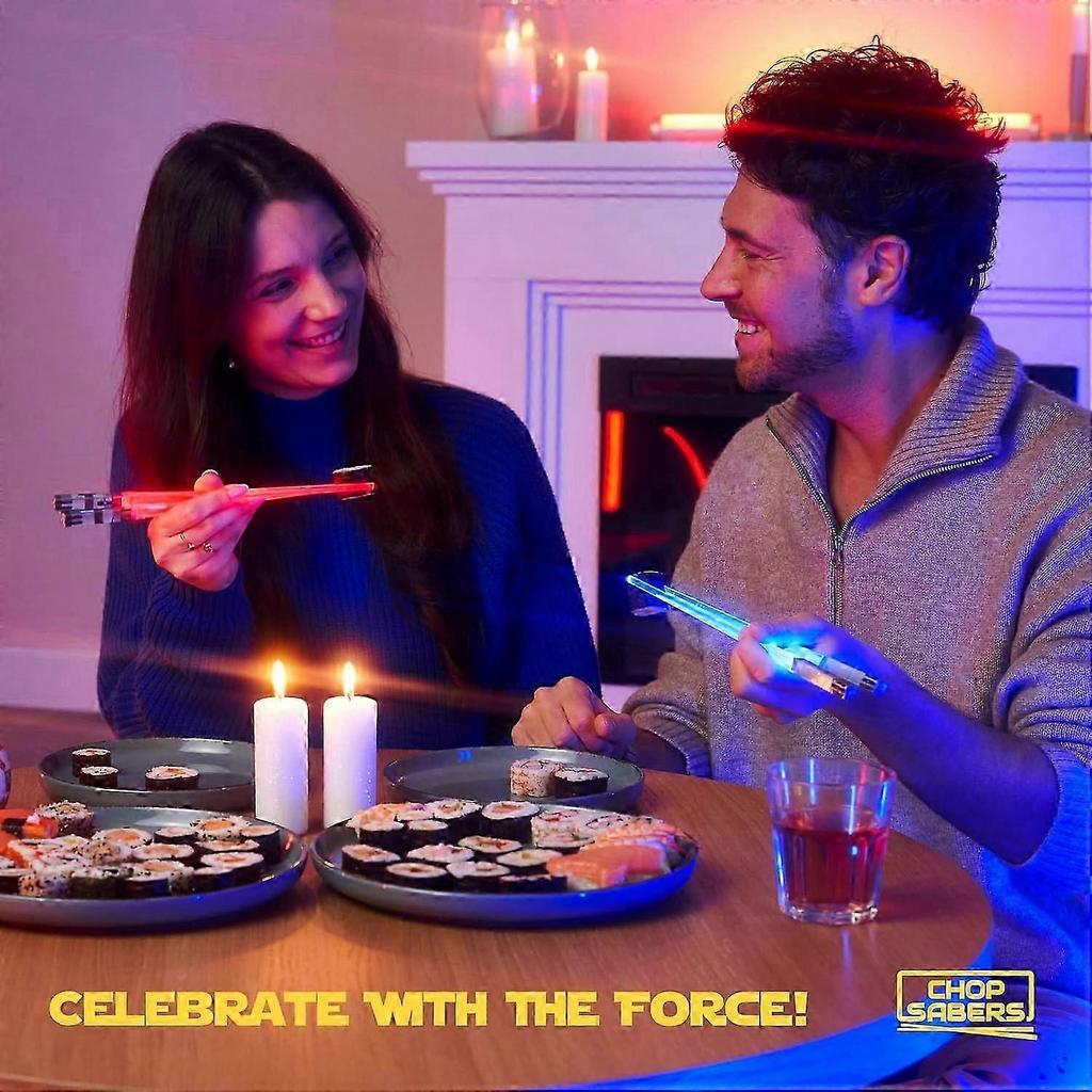 Lichtschwert-Essstäbchen Set mit 4 Paaren - LED Leuchtende Sushi-Essstäbchen mit 8 Farbmodi - Wiederverwendbares Sci-Fi-Design