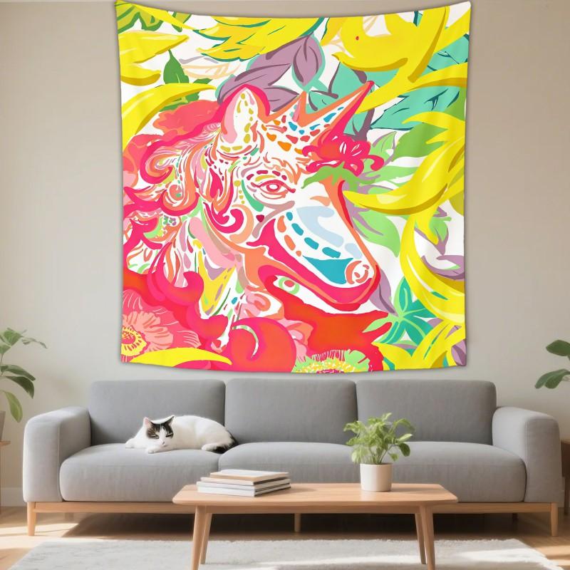 Boho Chic Wall Tapestry With Moon Phase Floral Starry Sky Design Bedroom Yoga Studio Decor
