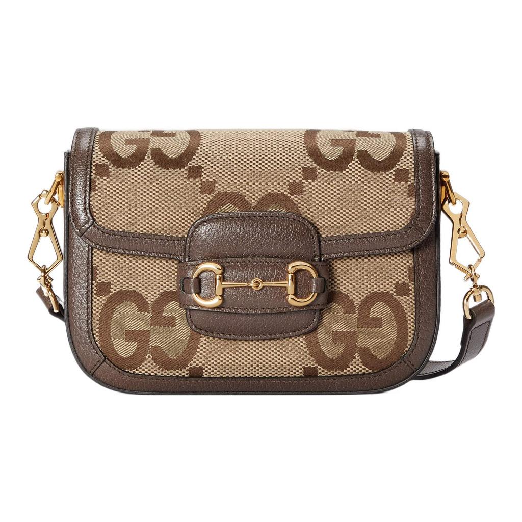 Gucci Horsebit 1955 Jumbo GG Mini Shoulder Bag Beige Brown Canvas Trim  Web Strap Crossbody Handbag for Women Daily Commute 658574-UKMDG-2570