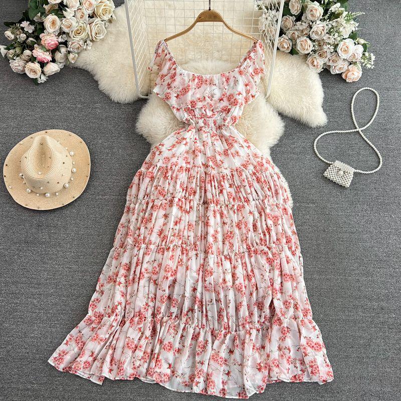 

Seaside Gentle Square Collar A- line Chiffon Floral Dress Yellow flowers on white background All yards