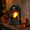 Gothic Home Ornament Tombstone Candle Lantern, LED Lighted Spooky Graveyard Table Lamp, Halloween Bar Cafe Desktop Small Night Light for Haunted House