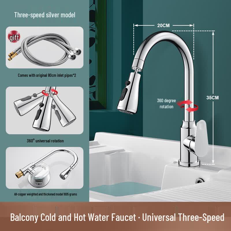 oein All-Copper Kitchen Faucet with Pull-Down Sprayer