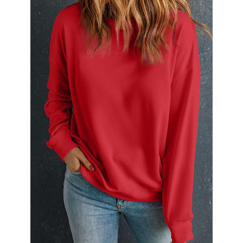 American Leisure Loose Easiest for Match Long Sleeves Bottoming Shirt for Women 2025 Fall New Arrival Pure Color Crew Neck Pullover Sweatshirt Women