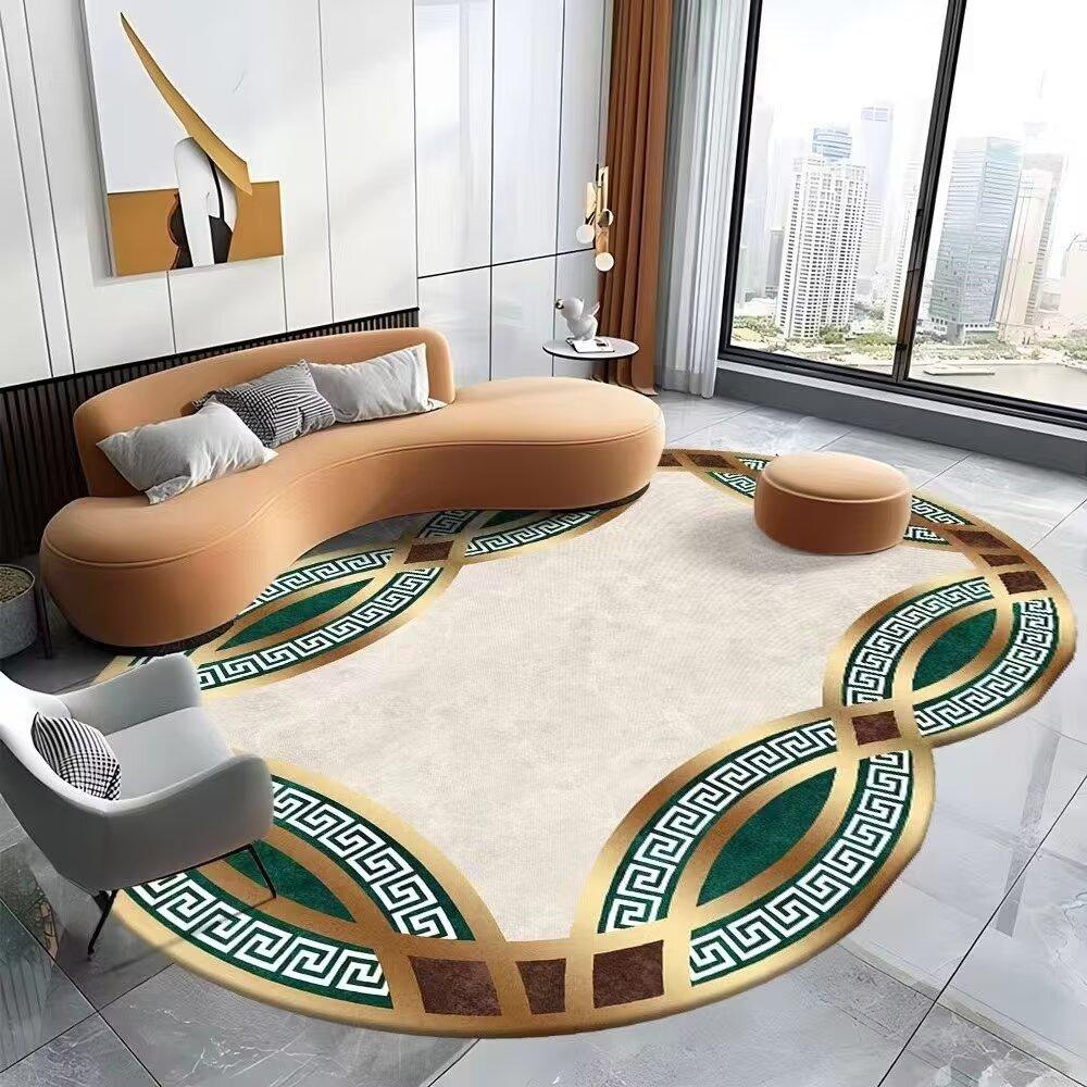 Luxury Style Large Living Room Carpet Machine Washable European Golden Tatami Mat Antiskid Bedroom Bedside Soft Rug Customizable