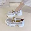 Breathable single shoes women's 2025 summer new British style small leather shoes with one pedal mesh thin thick-soled Doudou loafers