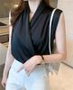 Sleeveless Office [Kayiyasu] Women's Blouse, Shirt, V-Neck, Slimming, Thin, Shiny, Lady, Commuting, Casual, Spring, Summer, Autumn, S-2XL (M, Black)