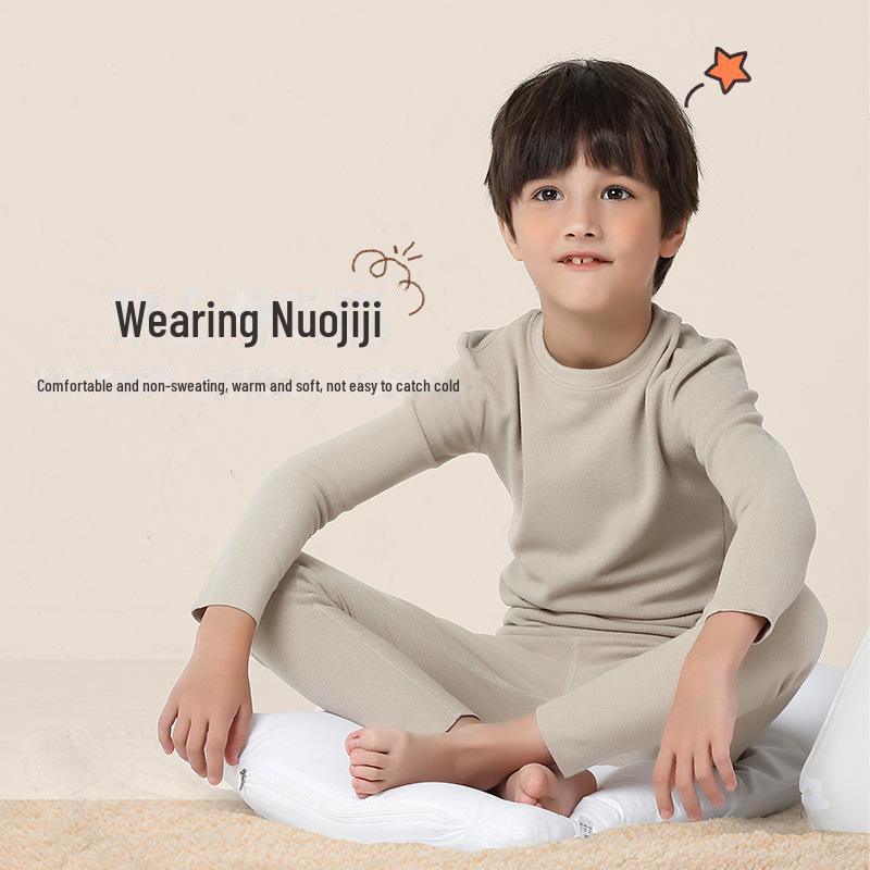 [Kaschmir enthalten] Meiyabi Seide Kinder Thermounterwäsche-Set mit Fleece - Herbst/Winter
